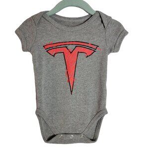 Tesla Logo Grey Bodysuit 3-6m Cotton Gray Short Sleeve Baby Infant